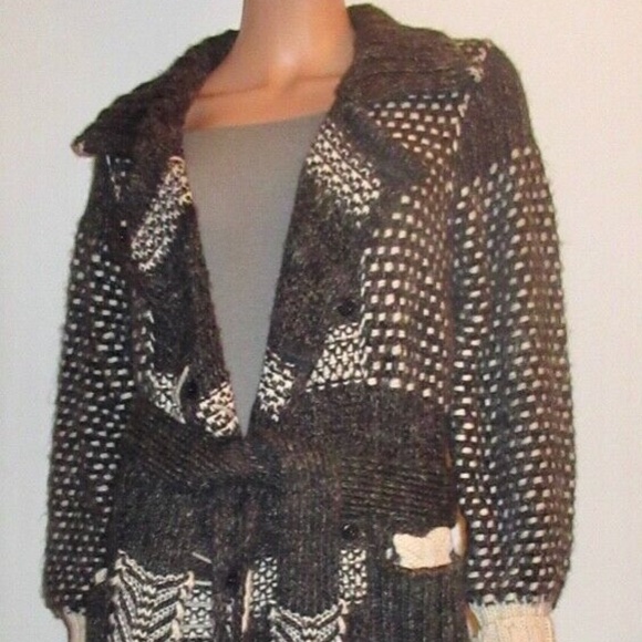 New Gray Cream Sweater Coat XL 10 12 Chunky Belted Italy - Picture 2 of 15